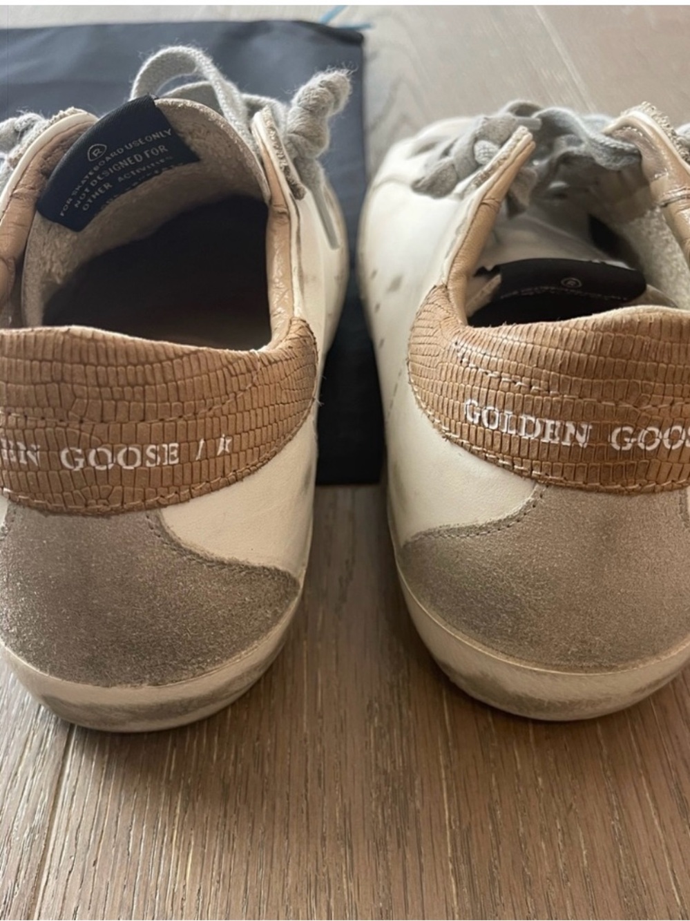 Golden Goose Women’s White Leather Sneakers with Gray Star and Tan Heel - Picture 4 of 6